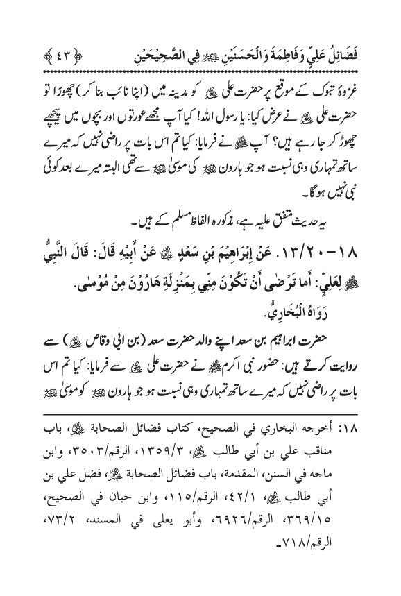 Arbain: Sahih Bukhari wa Sahih Muslim main Madhkoor Sayyiduna ‘Ali al-Murtada, Sayyida Ka’inat awr Hasanayn Karimayn (A.S.) ky Fada’il-o-Manaqib