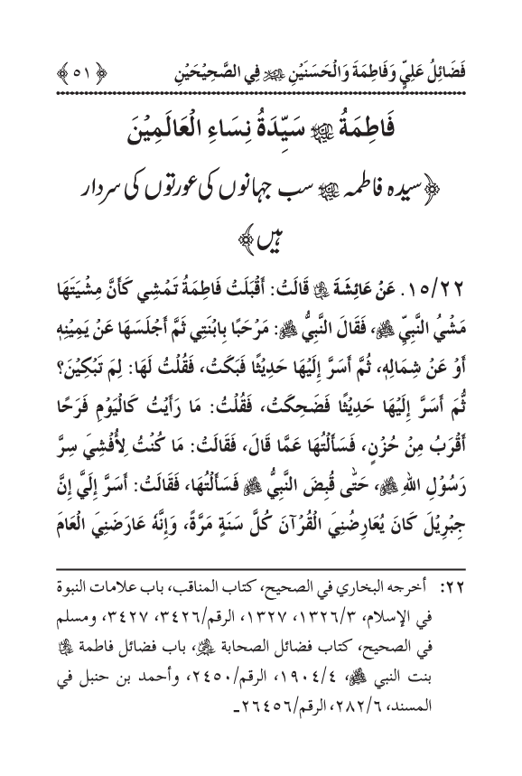 Arbain: Sahih Bukhari wa Sahih Muslim main Madhkoor Sayyiduna ‘Ali al-Murtada, Sayyida Ka’inat awr Hasanayn Karimayn (A.S.) ky Fada’il-o-Manaqib