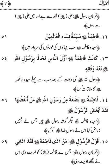 Arbain: Sahih Bukhari wa Sahih Muslim main Madhkoor Sayyiduna ‘Ali al-Murtada, Sayyida Ka’inat awr Hasanayn Karimayn (A.S.) ky Fada’il-o-Manaqib