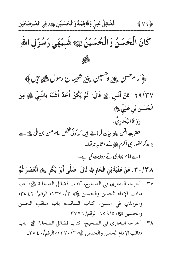 Arbain: Sahih Bukhari wa Sahih Muslim main Madhkoor Sayyiduna ‘Ali al-Murtada, Sayyida Ka’inat awr Hasanayn Karimayn (A.S.) ky Fada’il-o-Manaqib