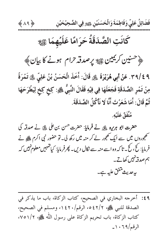 Arbain: Sahih Bukhari wa Sahih Muslim main Madhkoor Sayyiduna ‘Ali al-Murtada, Sayyida Ka’inat awr Hasanayn Karimayn (A.S.) ky Fada’il-o-Manaqib