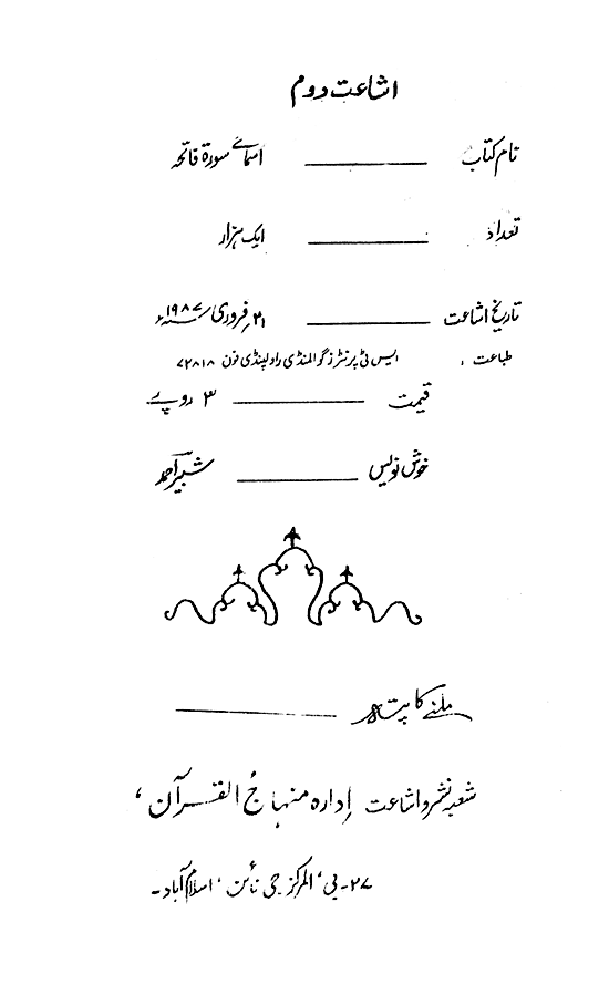 Asma-e-Sura Fatiha