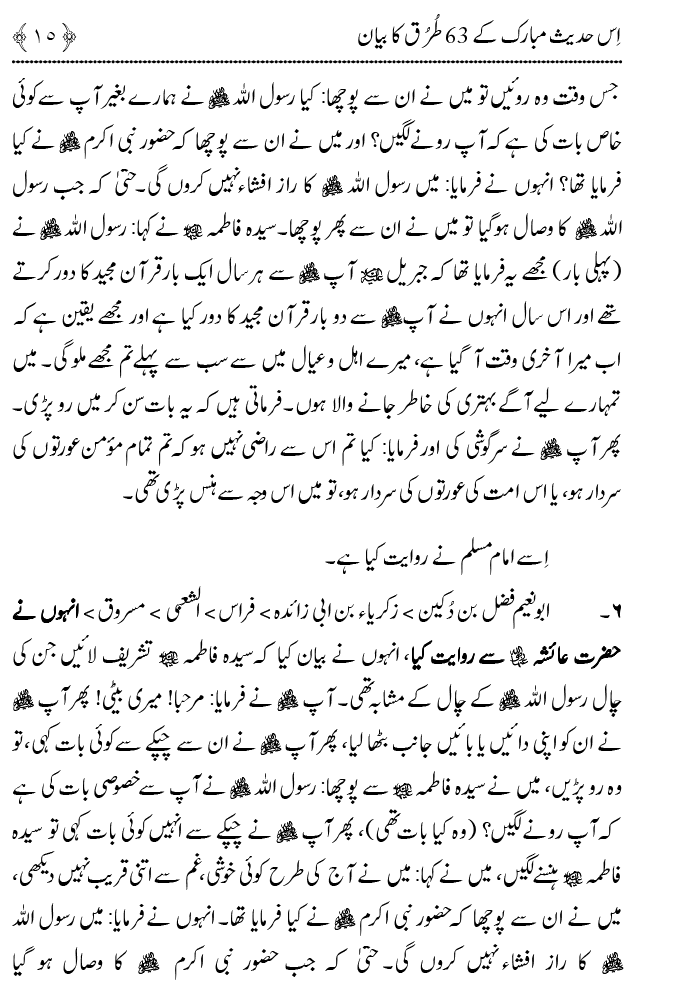 Fatima Tamam Jahanon ki Awraton ki Sardar hay—Is Hadith Mubarak ky 63 Turuq ka Bayan