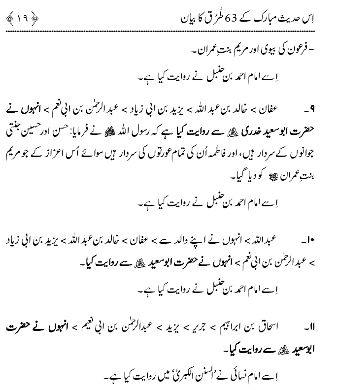 Fatima Tamam Jahanon ki Awraton ki Sardar hay—Is Hadith Mubarak ky 63 Turuq ka Bayan