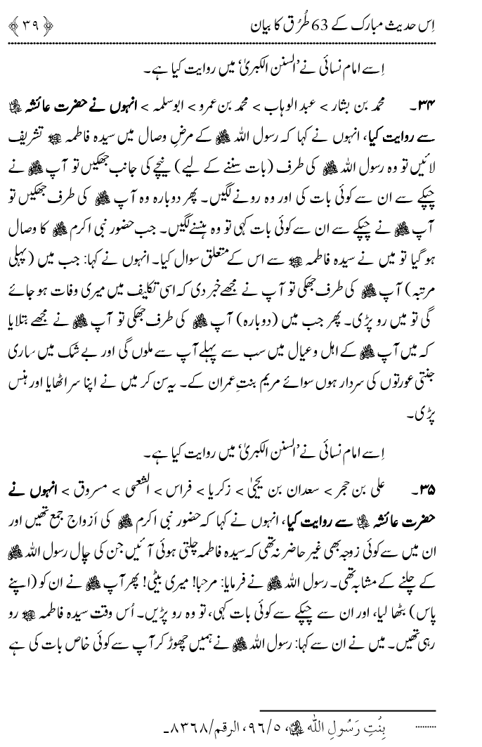 Fatima Tamam Jahanon ki Awraton ki Sardar hay—Is Hadith Mubarak ky 63 Turuq ka Bayan