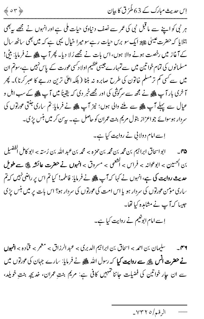 Fatima Tamam Jahanon ki Awraton ki Sardar hay—Is Hadith Mubarak ky 63 Turuq ka Bayan