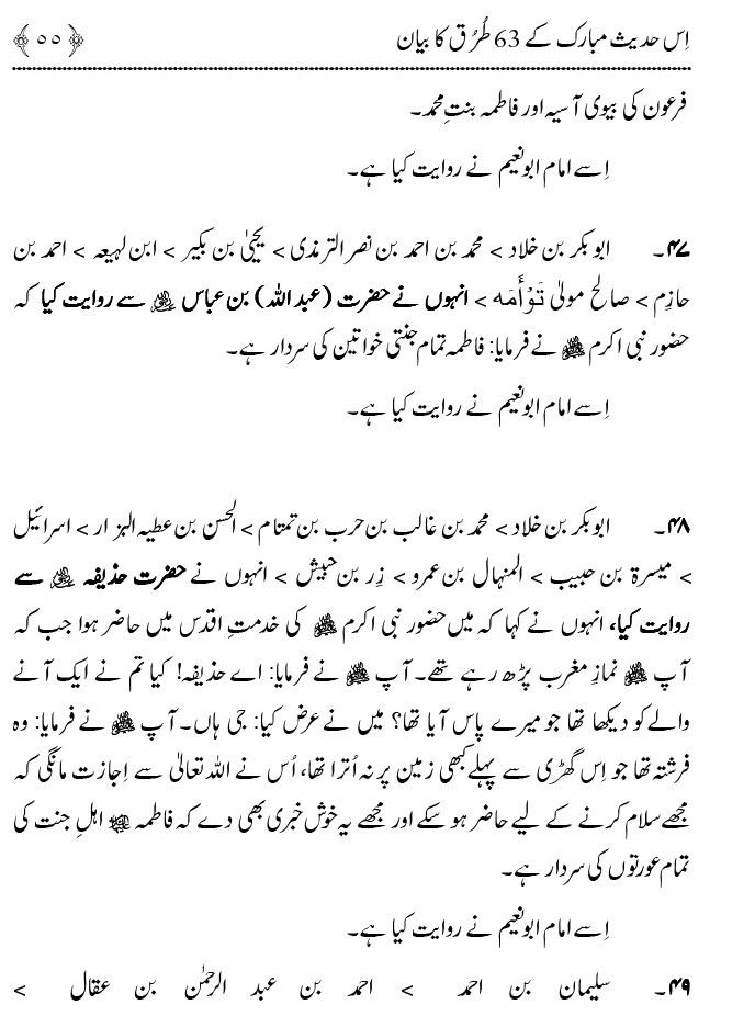 Fatima Tamam Jahanon ki Awraton ki Sardar hay—Is Hadith Mubarak ky 63 Turuq ka Bayan