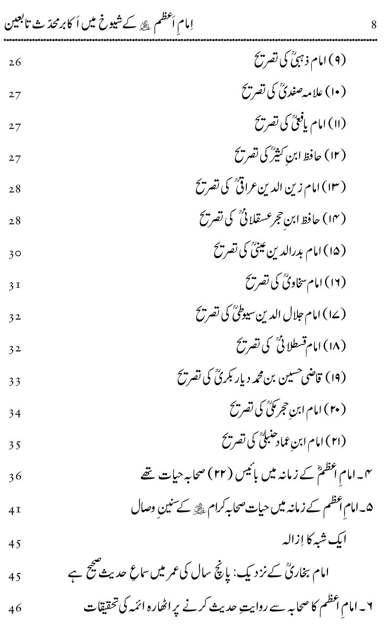 Imam-e-Azam kay Shuyukh mein Akabir Muhaddith Tabieen