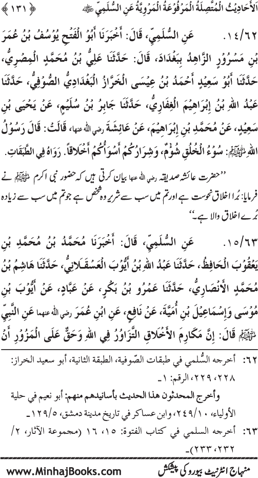 Silsila Marwiyat-e-Sufiya’ (1): Al-Marwiyat al-Sulamiyya min al-Ahadith al-Nabawiyya