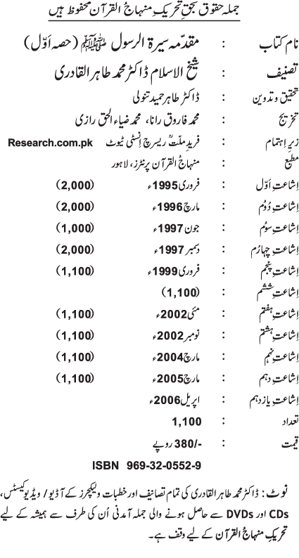 Muqaddima Sira al-Rasul (PBUH) (Hissa Awwal)