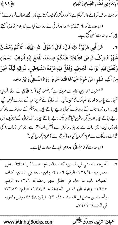 Roza awr Qiyam-ul-Layl ki Fazilat par Muntakhab Ayat-o-Ahadith