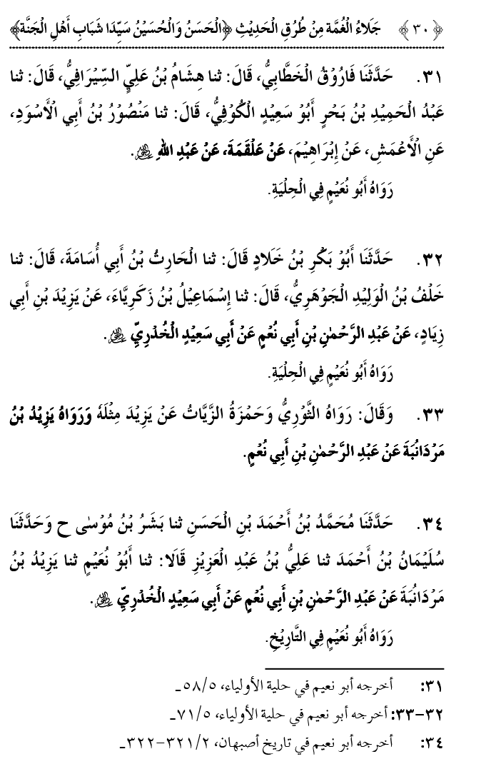 Hasan awr Husayn Tamam Jannati Jawanon ky Sardar hayn—Is Hadith Mubarak ky 101 Turuq ka Bayan