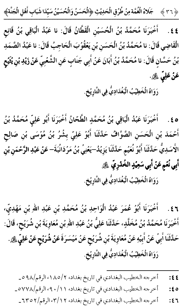 Hasan awr Husayn Tamam Jannati Jawanon ky Sardar hayn—Is Hadith Mubarak ky 101 Turuq ka Bayan