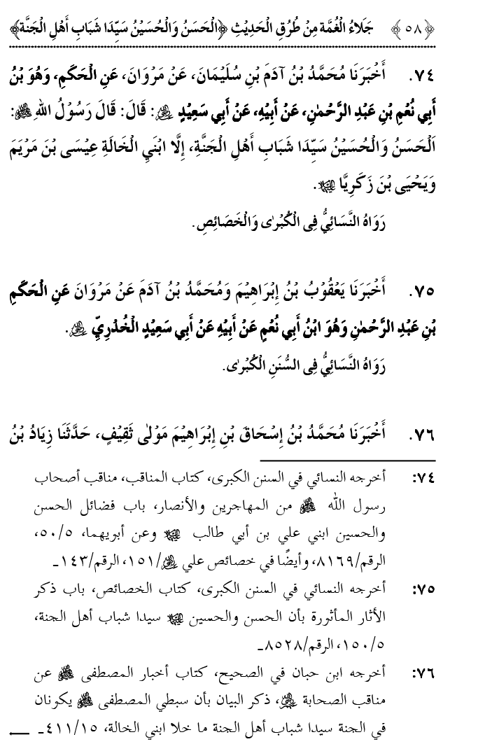 Hasan awr Husayn Tamam Jannati Jawanon ky Sardar hayn—Is Hadith Mubarak ky 101 Turuq ka Bayan