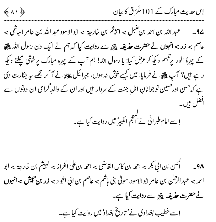 Hasan awr Husayn Tamam Jannati Jawanon ky Sardar hayn—Is Hadith Mubarak ky 101 Turuq ka Bayan