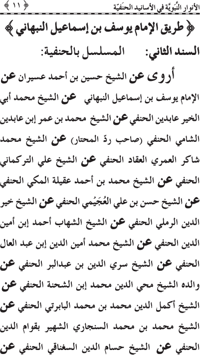 Al-Anwar al-Nabawiyya fi al-Asanid al-Hanafiyya (R.A.)