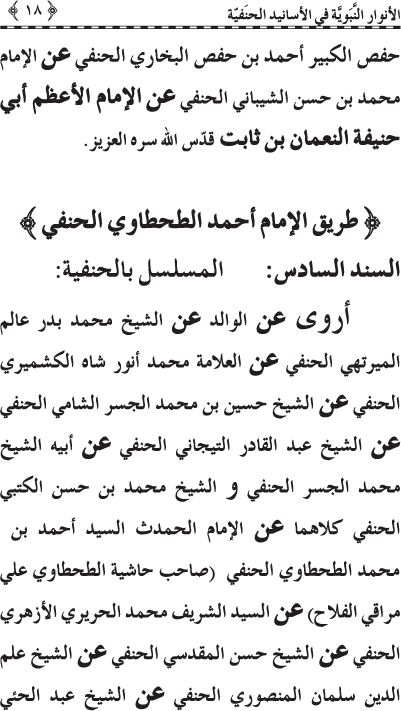 Al-Anwar al-Nabawiyya fi al-Asanid al-Hanafiyya (R.A.)
