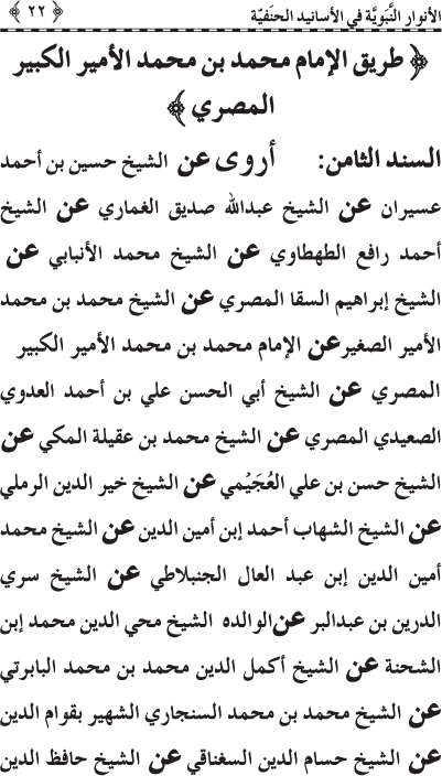 Al-Anwar al-Nabawiyya fi al-Asanid al-Hanafiyya (R.A.)