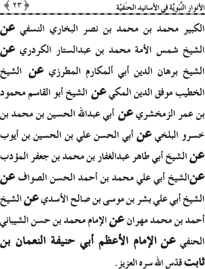 Al-Anwar al-Nabawiyya fi al-Asanid al-Hanafiyya (R.A.)