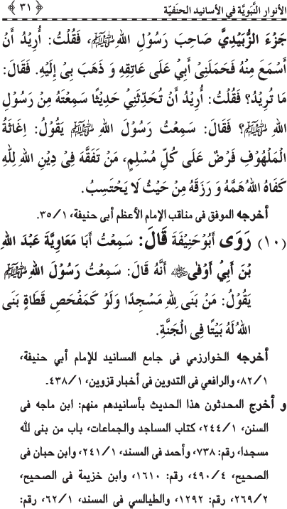 Al-Anwar al-Nabawiyya fi al-Asanid al-Hanafiyya (R.A.)