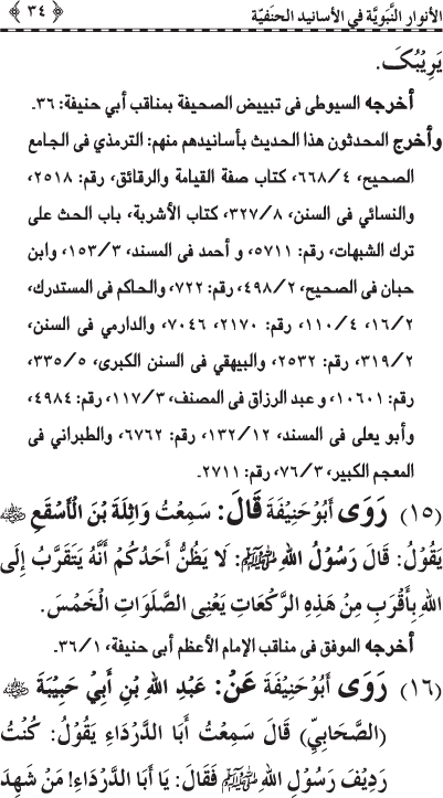 Al-Anwar al-Nabawiyya fi al-Asanid al-Hanafiyya (R.A.)