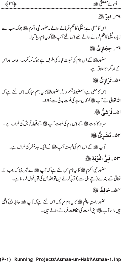 Asma-e-Mustafa (PBUH)