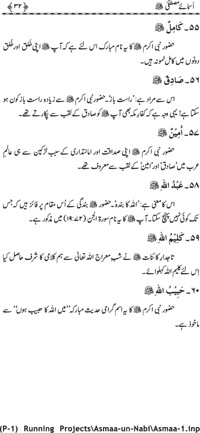 Asma-e-Mustafa (PBUH)