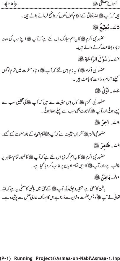 Asma-e-Mustafa (PBUH)