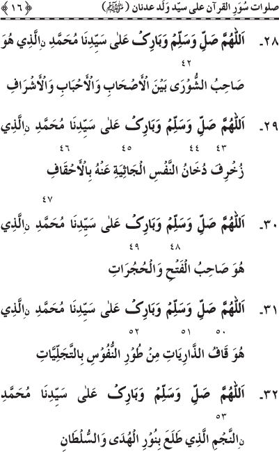 Salawat Suwar al-Qur’an ‘ala Sayyid Walad ‘Adnan (PBUH)