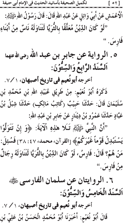 Takmil al-Sahifa bi Asanid al-Hadith fi al-Imam Abi Hanifa (R.A.)