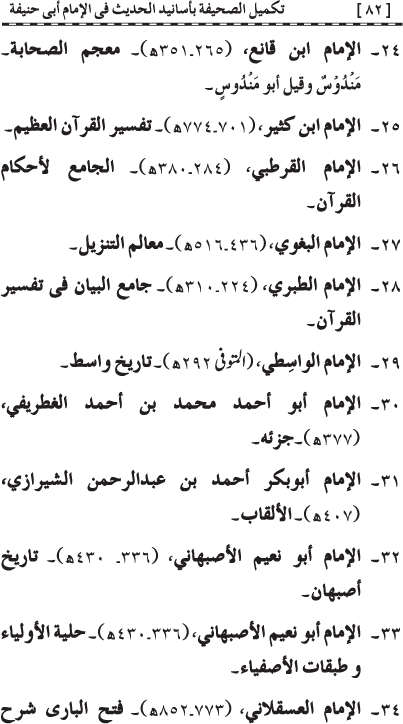 Takmil al-Sahifa bi Asanid al-Hadith fi al-Imam Abi Hanifa (R.A.)